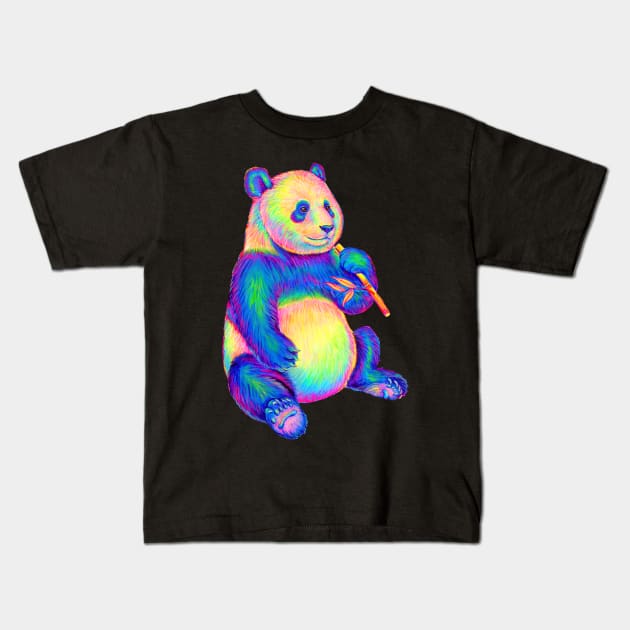 Psychedelic Panda Kids T-Shirt by rebeccawangart